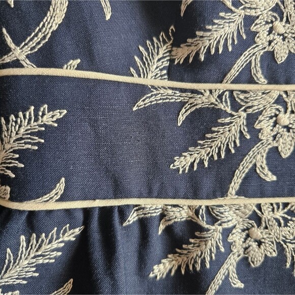 Liz Claiborne Linen Blend Jacket Sz 8 Navy Embroidered Floral Lightweight - Picture 8 of 14